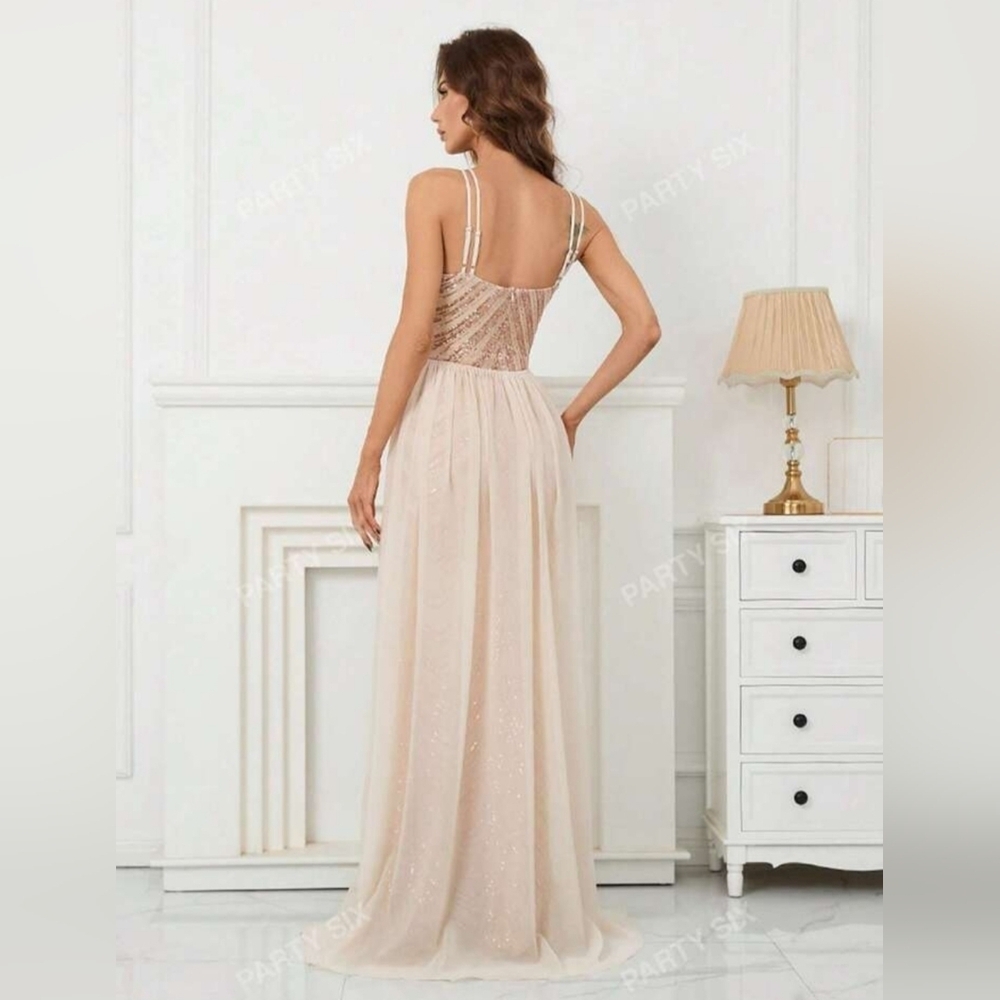 Glamorous Backless Sequin Gown - Champagne - Picture 2 of 15